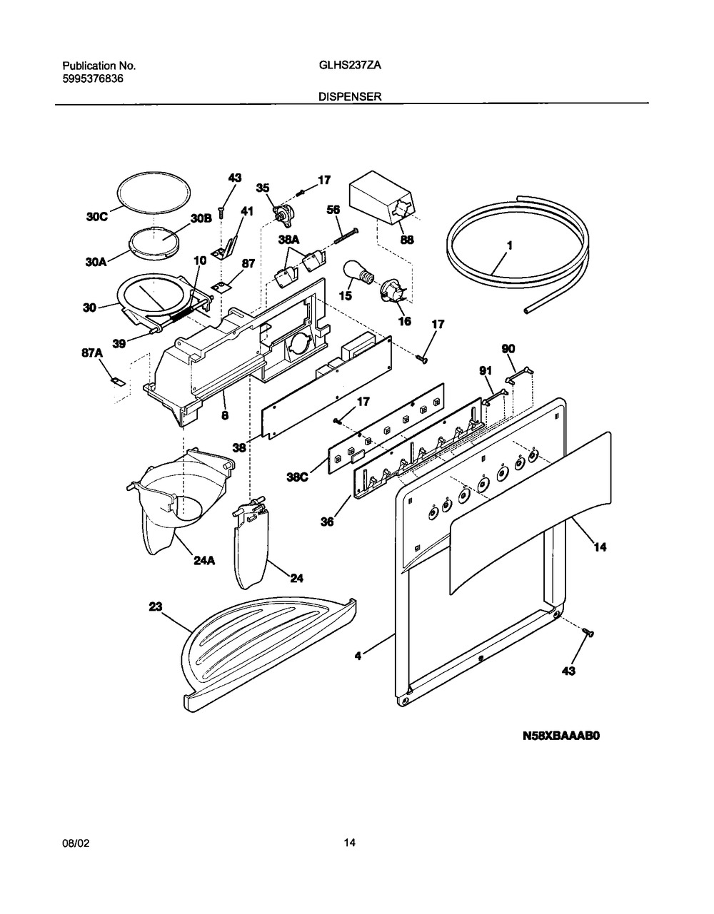 FRIG RE DISPENSOR ELEC. BOARD (241700109)