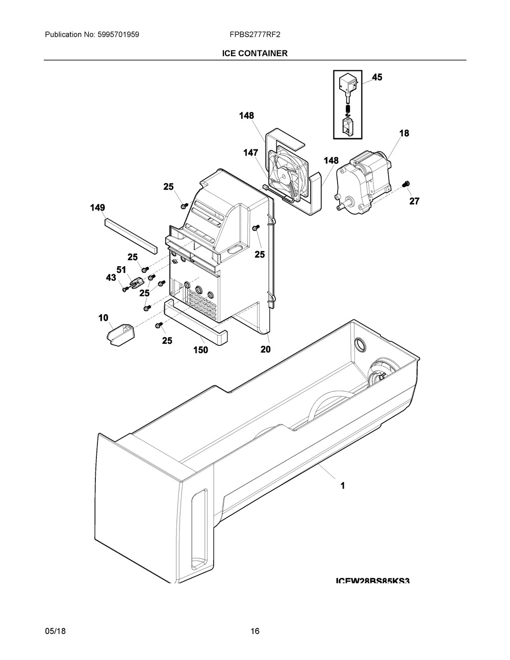 ELECTROLUX/FRIGIDAIRE, ICE CONTAINER ASSY,W/MOVING PA, 242093011