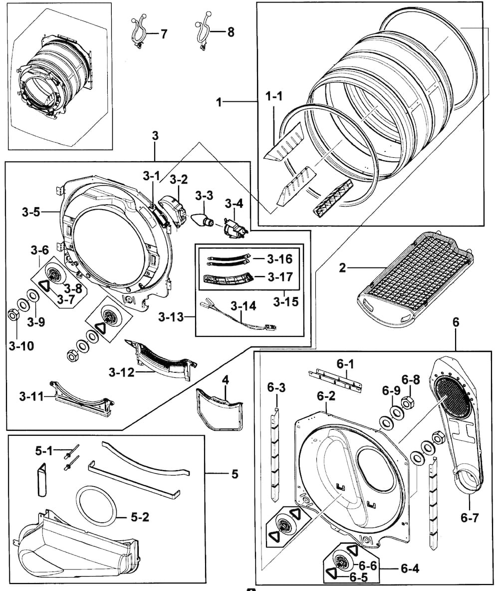 DC97-08300B : DC97-08300B DRUM BACK ASSY,DV337AGW STS