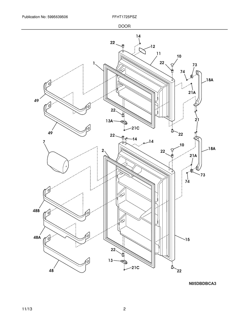 DOOR,COMPLETE,REFR,STAINLESS (240420205)