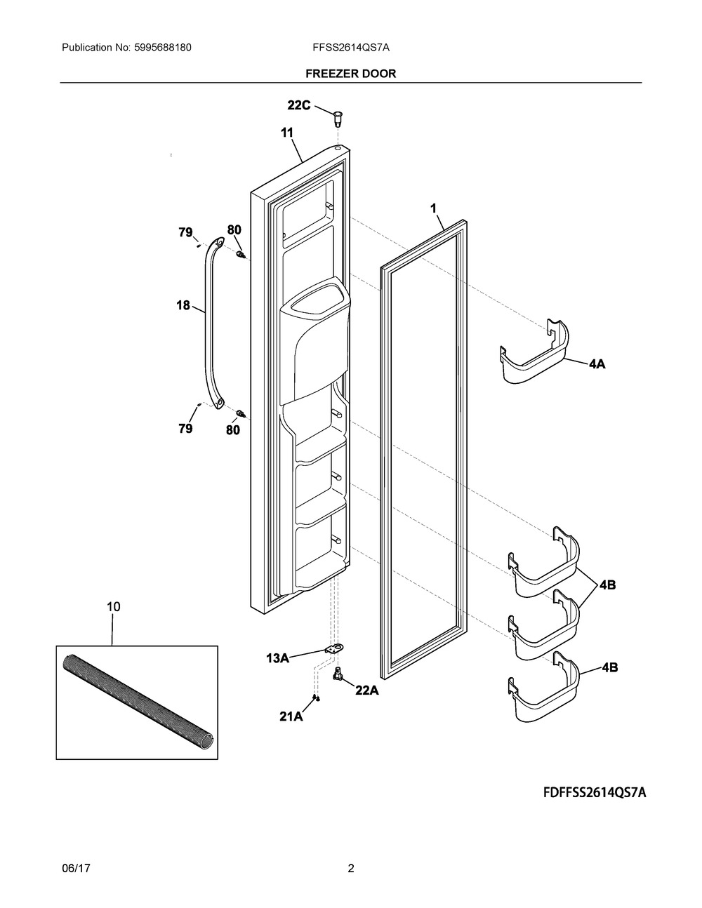807460016 : 807460016 DSP FRZR DOOR,COMPLETE,STAINL