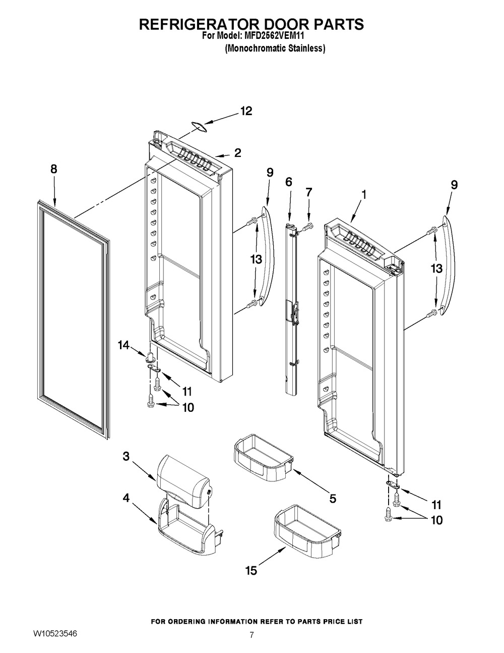 WHIRLPOOL REFRIGERATOR DOOR ASSEMBLY, STAINLESS (13107852SQ)