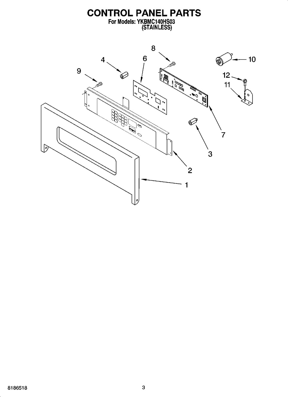 WHIRLPOOL MICROWAVE MEMBRANE SWITCH, STAINLESS STEEL (4456877)
