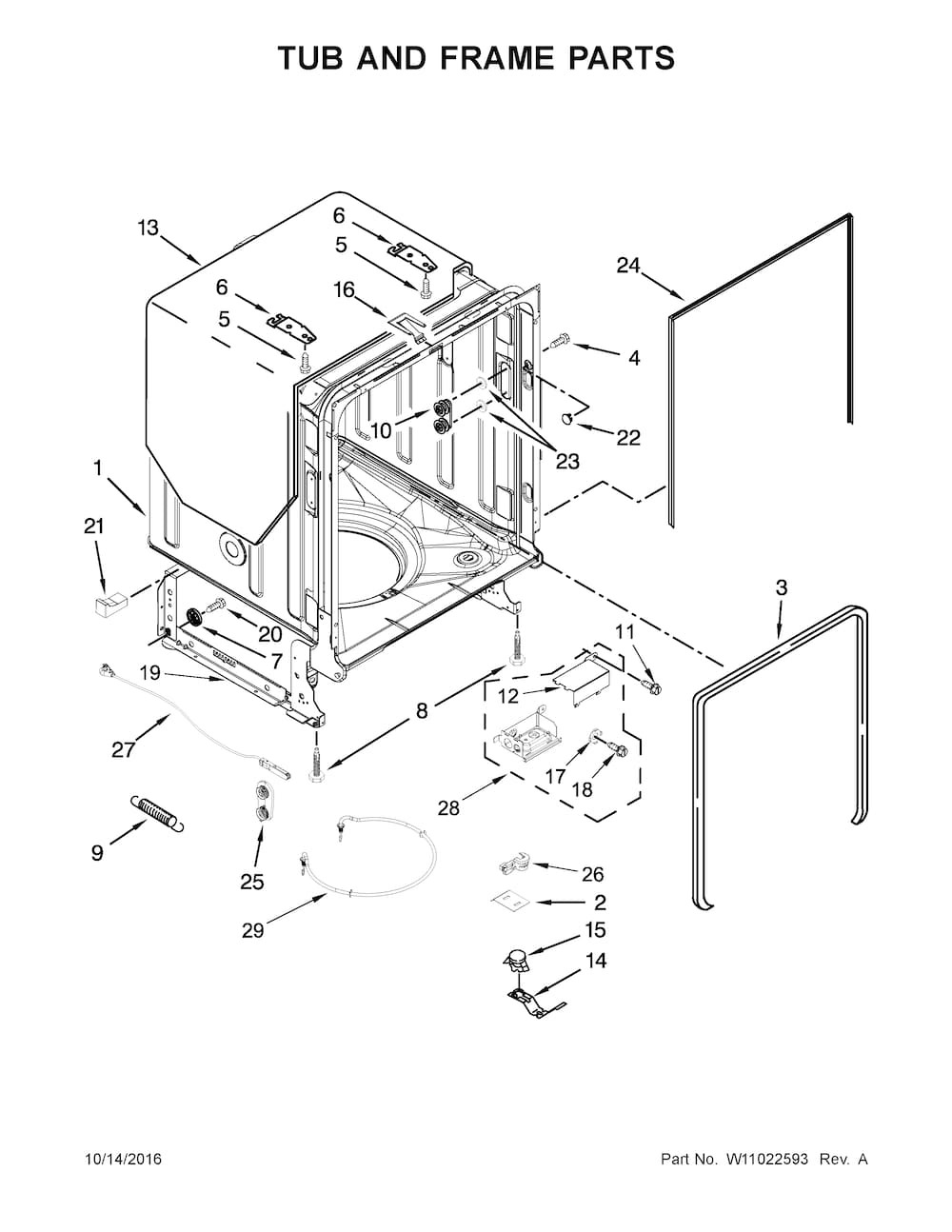 Whirlpool WPW10681503 Dishwasher Tub Assembly