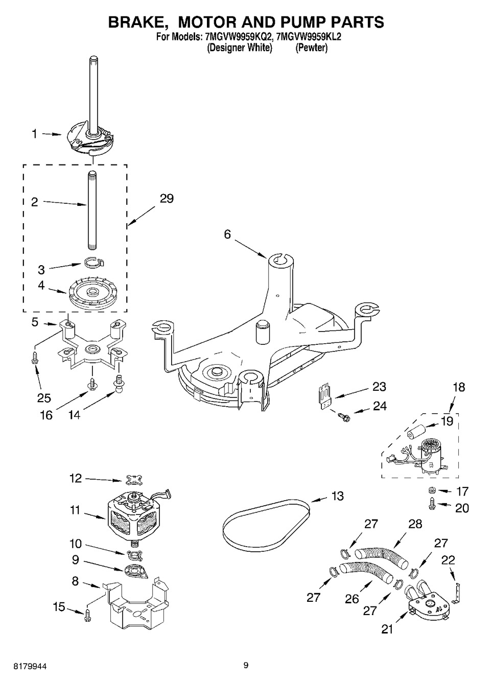 WHIRLPOOL WASHER DRAIN PUMP ASSEMBLY (285990)
