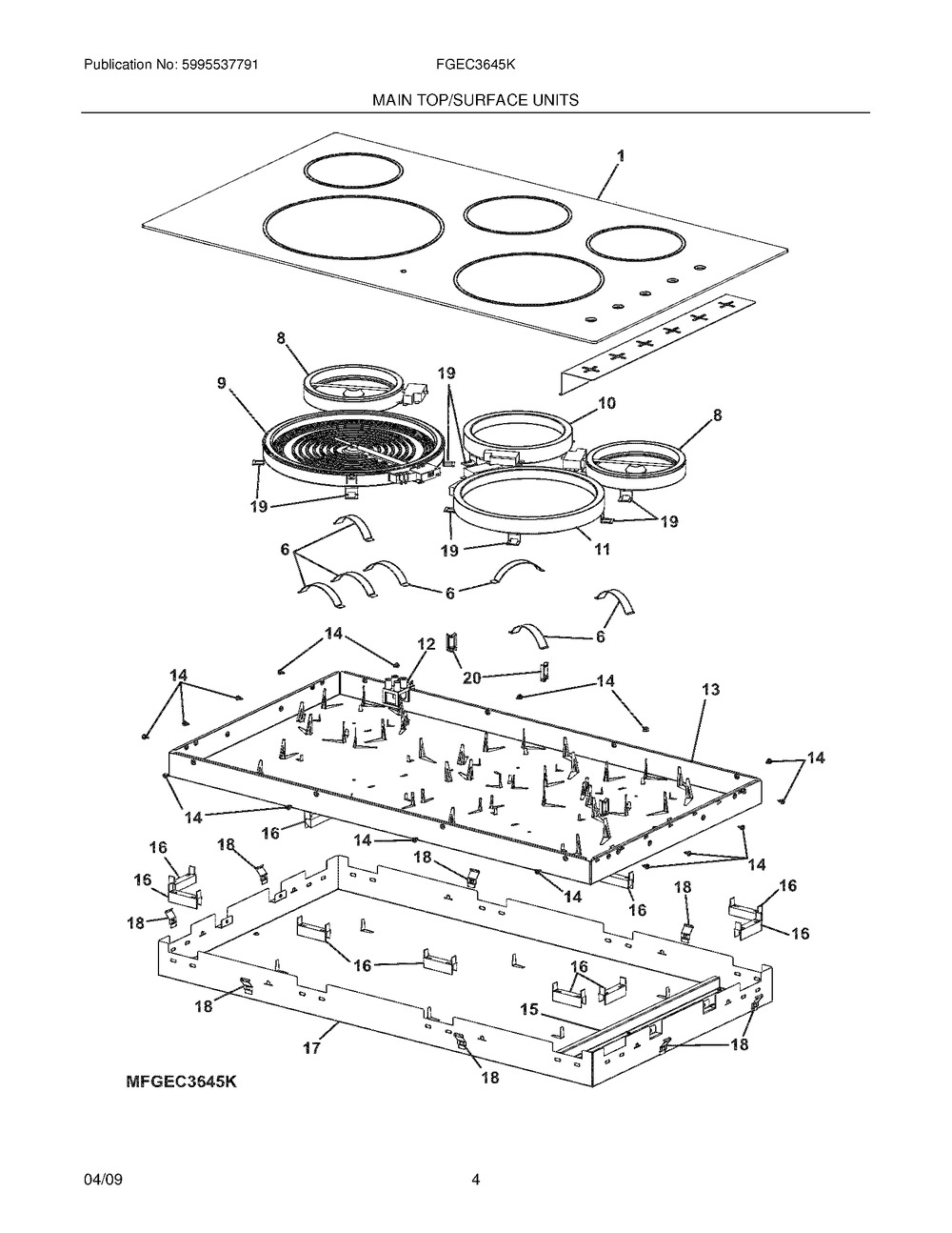 MAIN TOP ASSY,GLASS/STEEL (305379360)