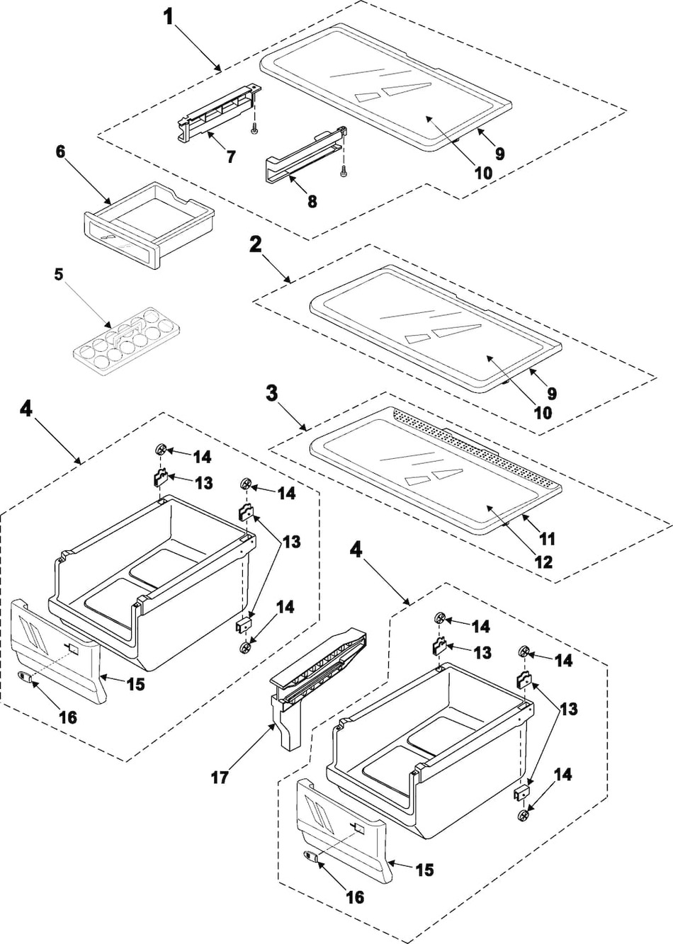 Refrigerator shelf assembly, upper (DA97-00664T)