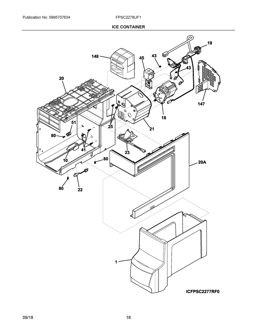 5304522721 : 5304522721 ICE CONTNR ASSY,W/MOVING PART