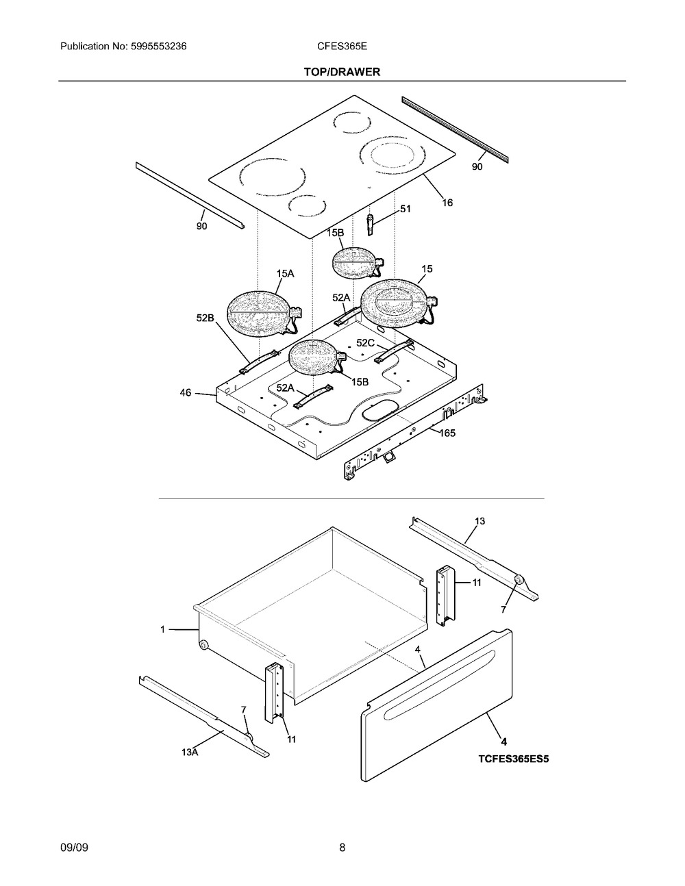 MAIN TOP,GLASS ASSY.,BLACK/WH (318223641)